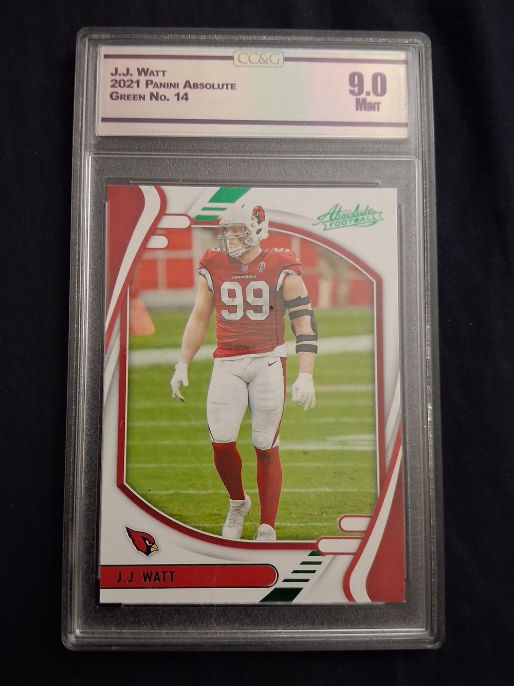 Panini Green No.14 J.J. Watt 2021 Absolute Football Card (Graded) 9.0